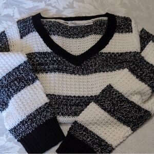 Allison Brittney Black and White V-Neck Sweater